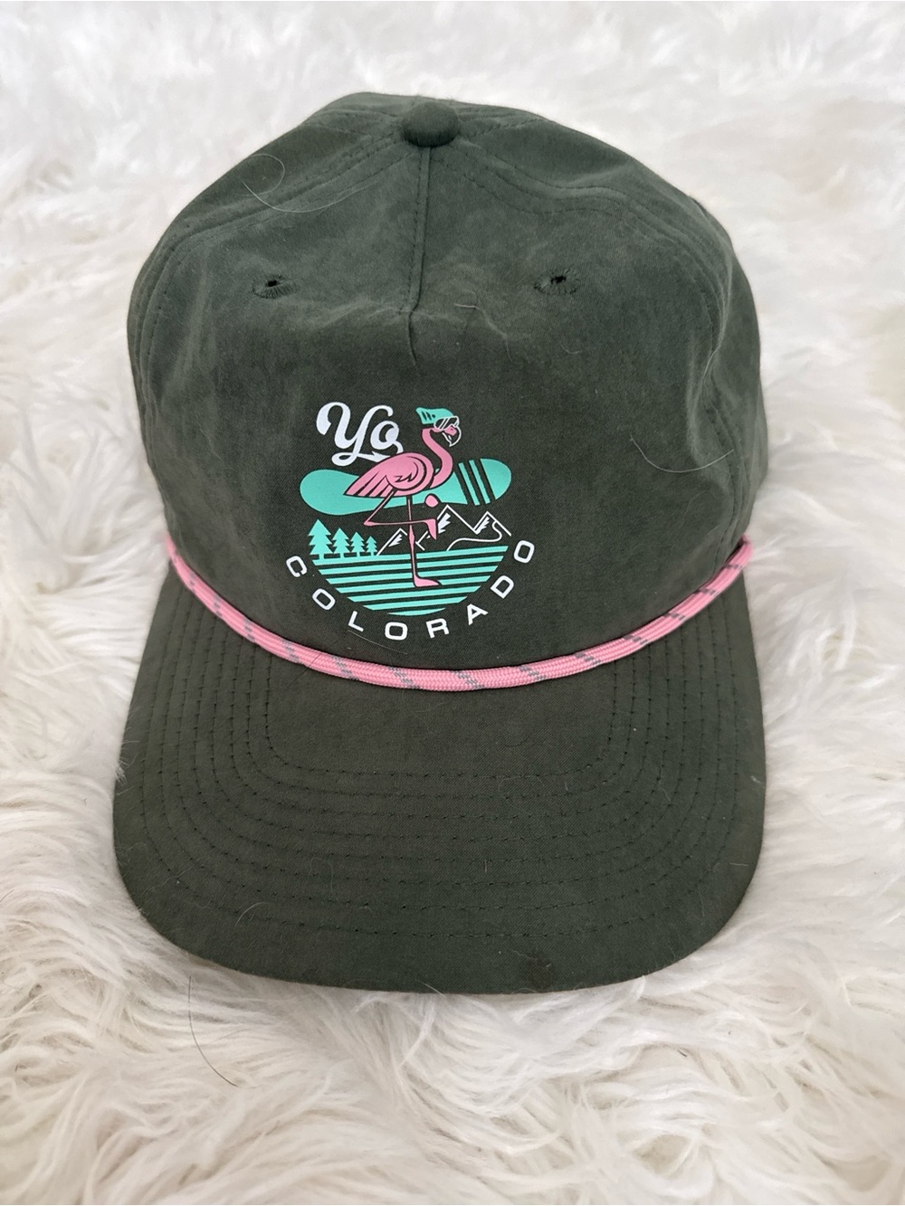 Colorado Flamingo Embroidered Olive Green Baseball Cap